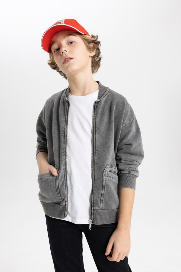 DEFACTO DEFACTO Boy's Crew Neck Washed Faded Effect Cardigan