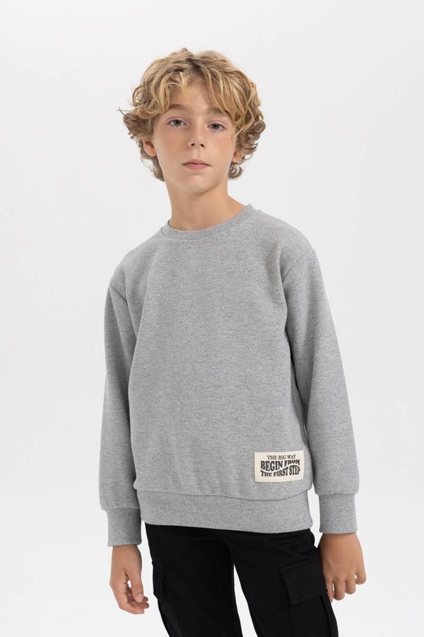 DEFACTO DEFACTO Boy's Crew Neck Woven Label Basic Sweatshirt