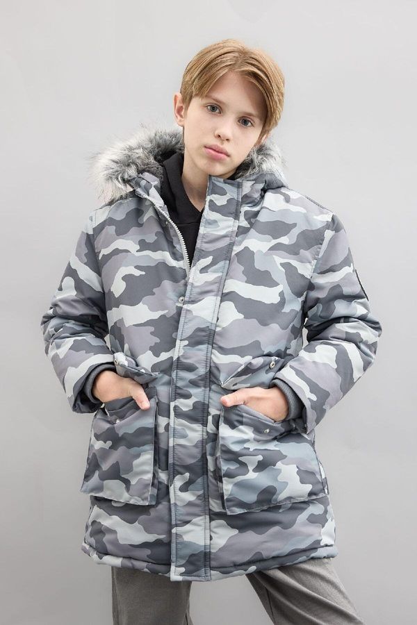 DEFACTO DEFACTO Boys Detachable Faux Fur Collar Hooded Plush Lined Parka