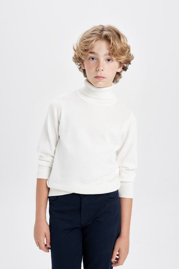 DEFACTO DEFACTO Boy's Ecru Turtleneck Basic Plain Knit School Sweater