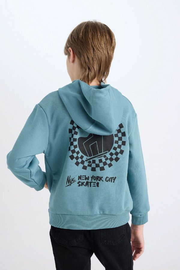 DEFACTO DEFACTO Boy's Hooded Back Printed Sweatshirt