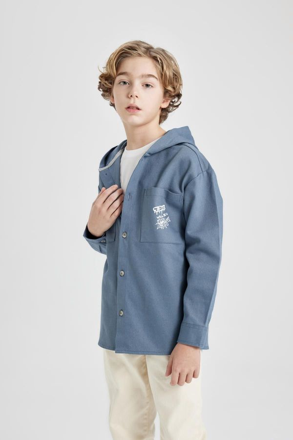 DEFACTO DEFACTO Boy's Hooded Gabardine Long Sleeve Shirt