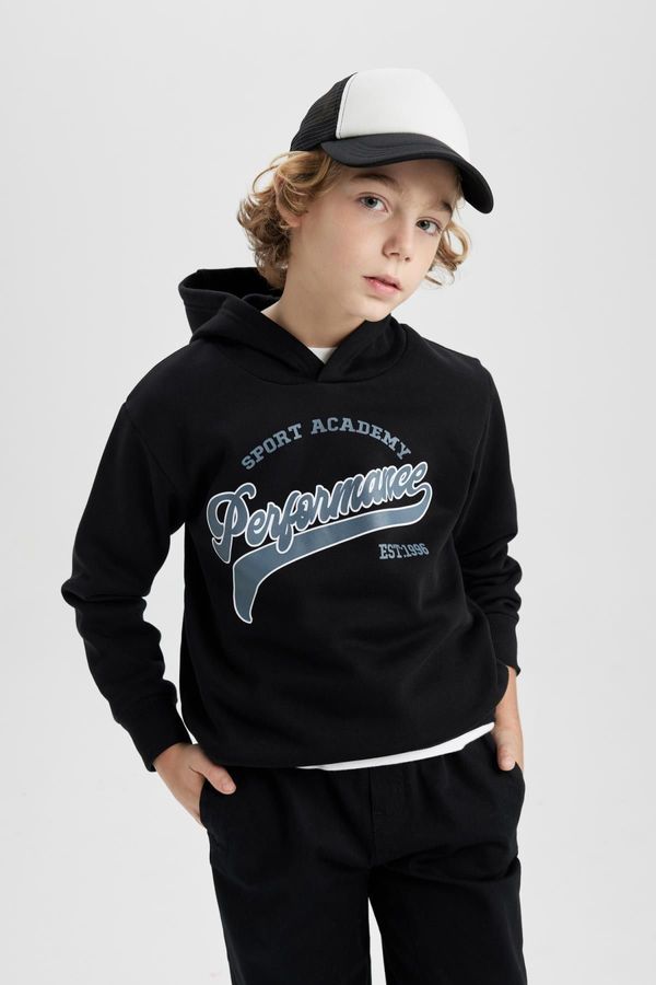 DEFACTO DEFACTO Boy's Hooded Printed Thick Sweatshirt