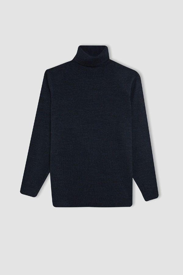 DEFACTO DEFACTO Boy's Navy Blue Turtleneck Basic Plain Knitwear Sweater