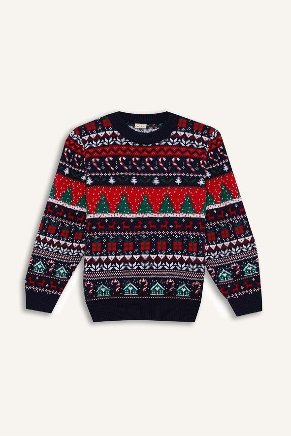 DEFACTO DEFACTO Boy's New Year's Themed Crew Neck Knitted Sweater