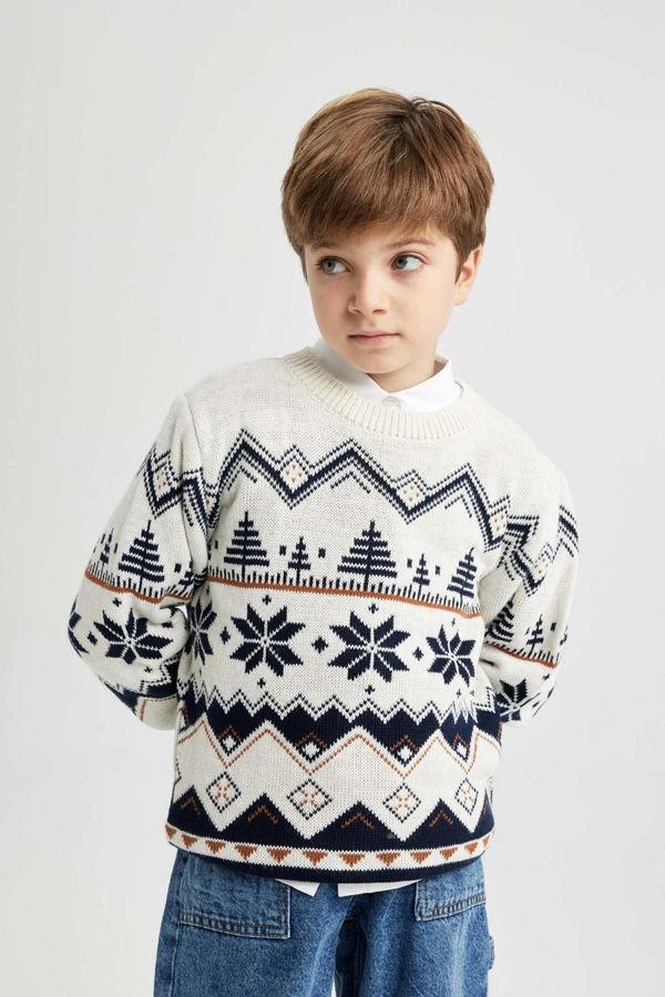 DEFACTO DEFACTO Boy's New Year's Themed Crew Neck Knitwear Sweater