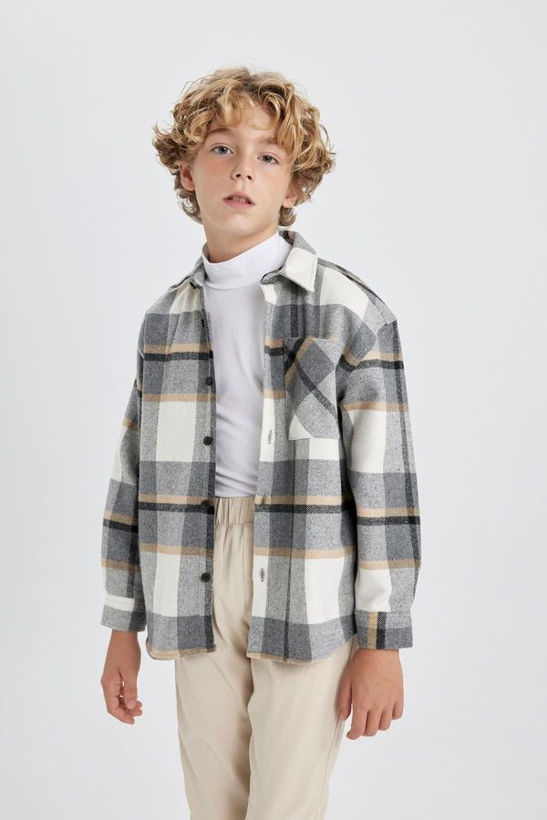 DEFACTO DEFACTO Boy's Oversize Fit Checked Flannel Long Sleeve Shirt