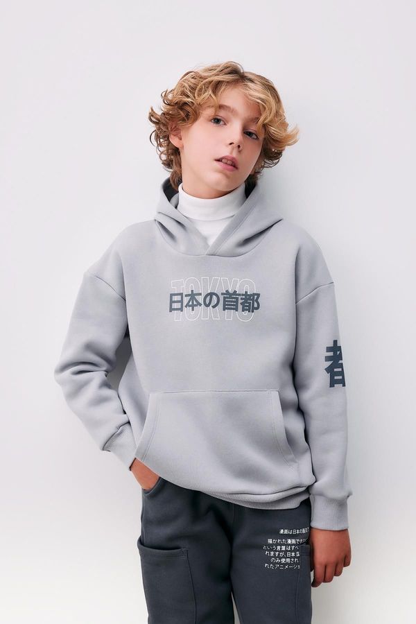 DEFACTO DEFACTO Boy's Oversize Fit Hooded Printed Thick Sweatshirt