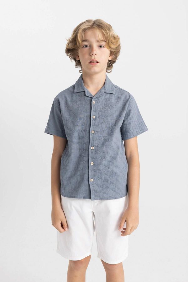 DEFACTO DEFACTO Boy's Oversize Fit Polo Neck Seersucker Textured Short Sleeve Shirt