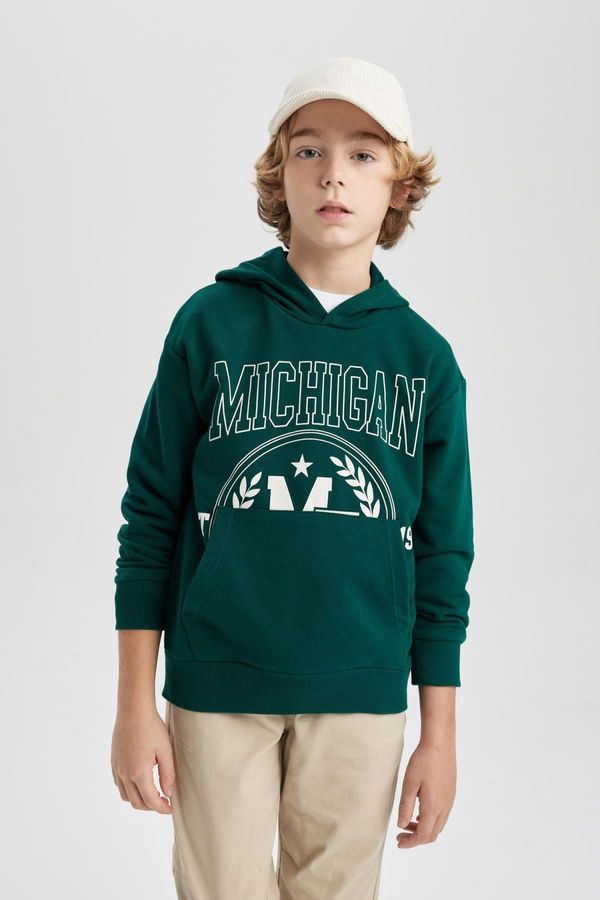 DEFACTO DEFACTO Boys' Oversize Fit Printed Hooded Sweatshirt