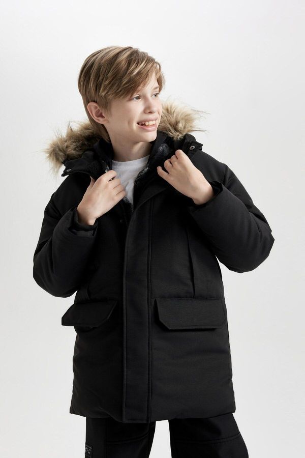 DEFACTO DEFACTO Boy's Parka Coat Detachable Faux Für Collar Hooded Plush Lining