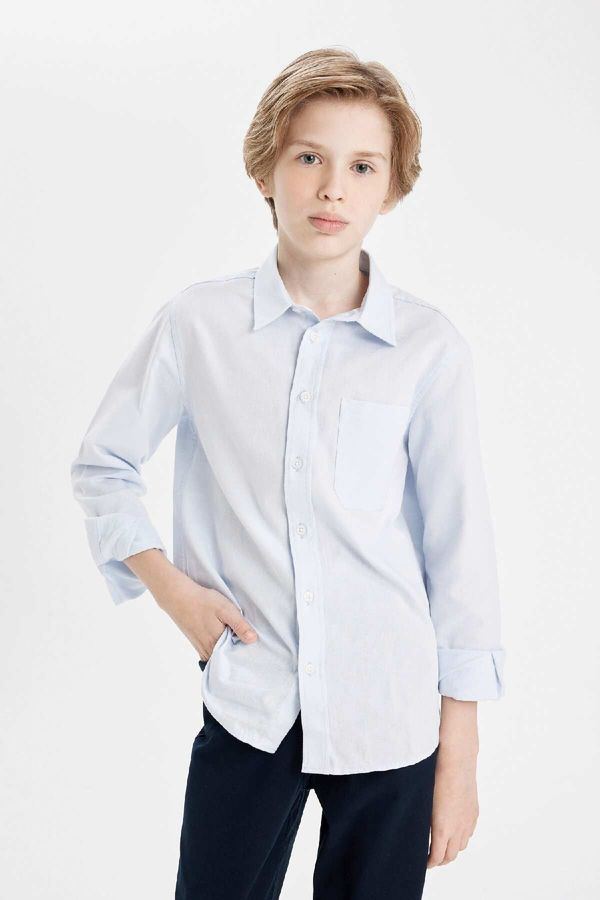 DEFACTO DEFACTO Boys Polo Collar Oxford Long Sleeve Basic Plain School Shirt