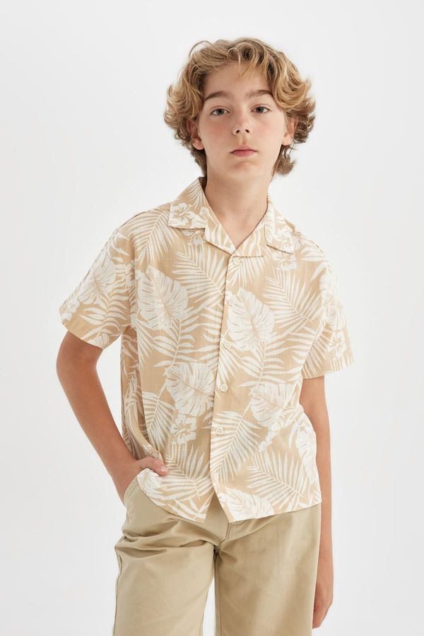 DEFACTO DEFACTO Boy's Polo Collar Patterned Linen Look Short Sleeve Shirt