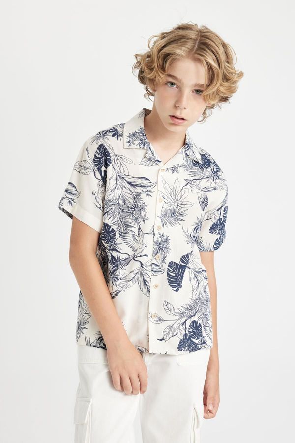 DEFACTO DEFACTO Boy's Polo Collar Patterned Viscose Short Sleeve Shirt