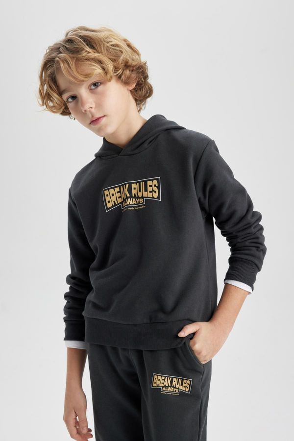 DEFACTO DEFACTO Boy's Printed Hooded Thick Sweatshirt