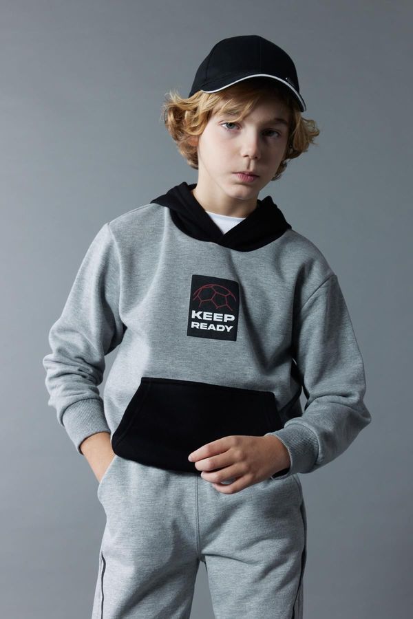 DEFACTO DEFACTO Boy's Printed Hooded Thick Sweatshirt