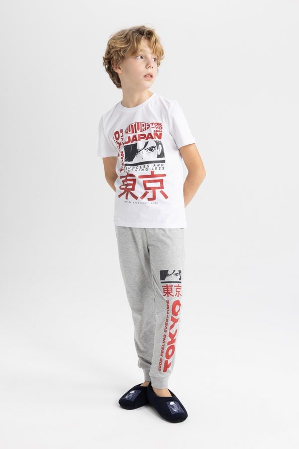 DEFACTO DEFACTO Boy's Printed Short Sleeve Pajamas Set