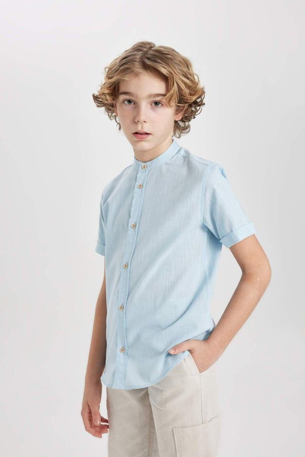 DEFACTO DEFACTO Boy's Stand Collar Linen Look Short Sleeve Shirt