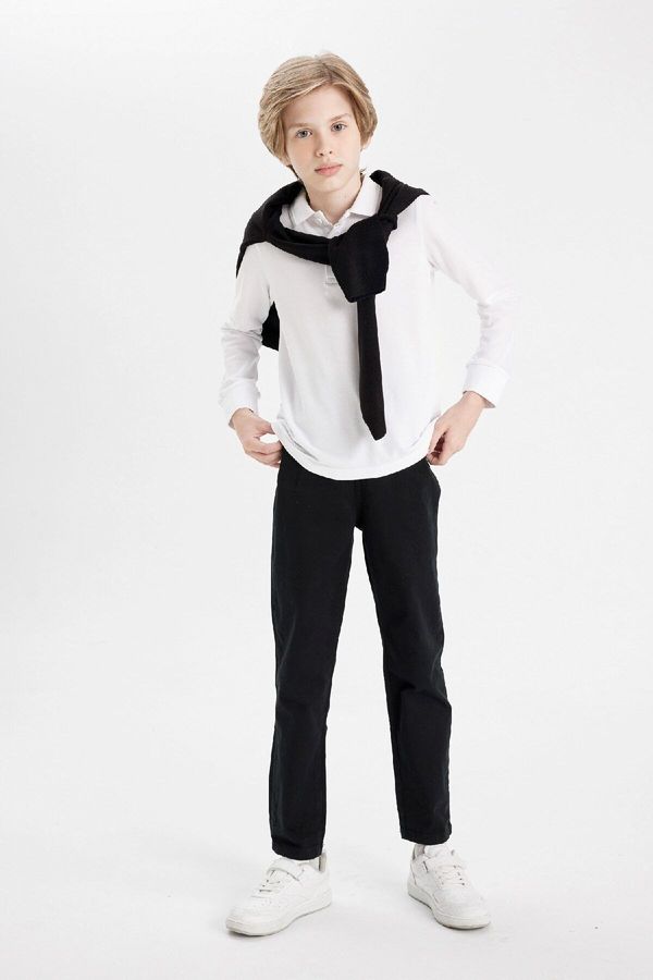 DEFACTO DEFACTO Boy's Straight Leg Pocket Black Gabardine School Trousers