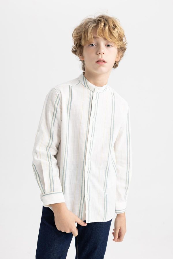 DEFACTO DEFACTO Boy's Striped Stand Collar Long Sleeve Shirt