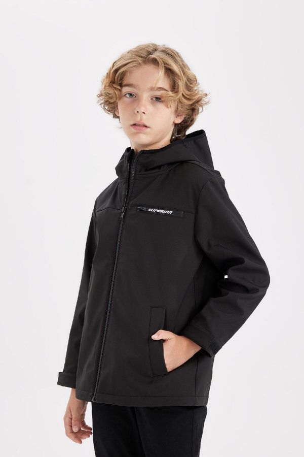 DEFACTO DEFACTO Boys Water Repellent Hooded Fleece Lined Zippered Raincoat