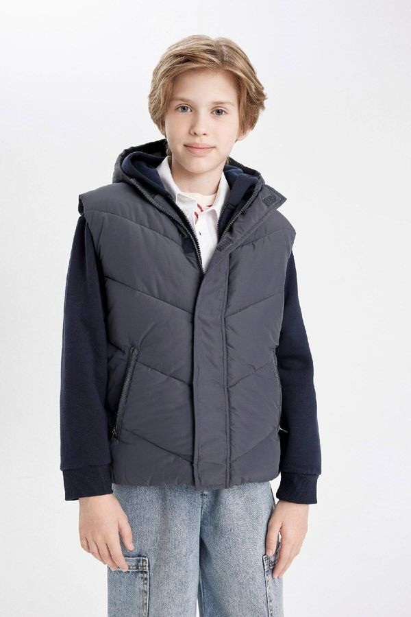 DEFACTO DEFACTO Boy's Water Repellent Hooded Patterned Puffer Vest