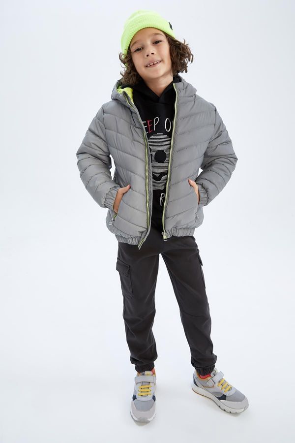 DEFACTO DEFACTO Boy's Water Repellent Hooded Plush Lining Reflective Coat