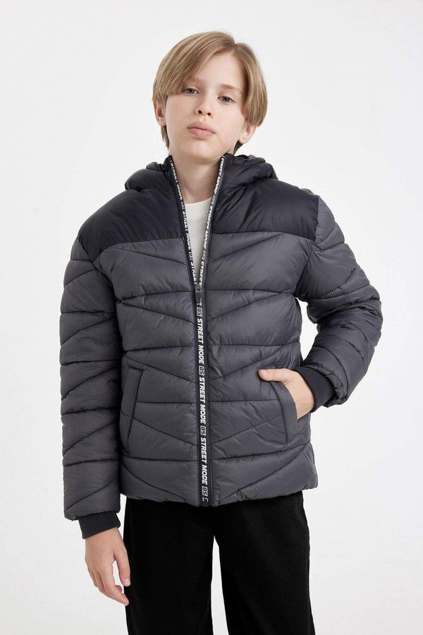 DEFACTO DEFACTO Boy's Water Repellent Hooded Zippered Pocket Fleece Lined Coat