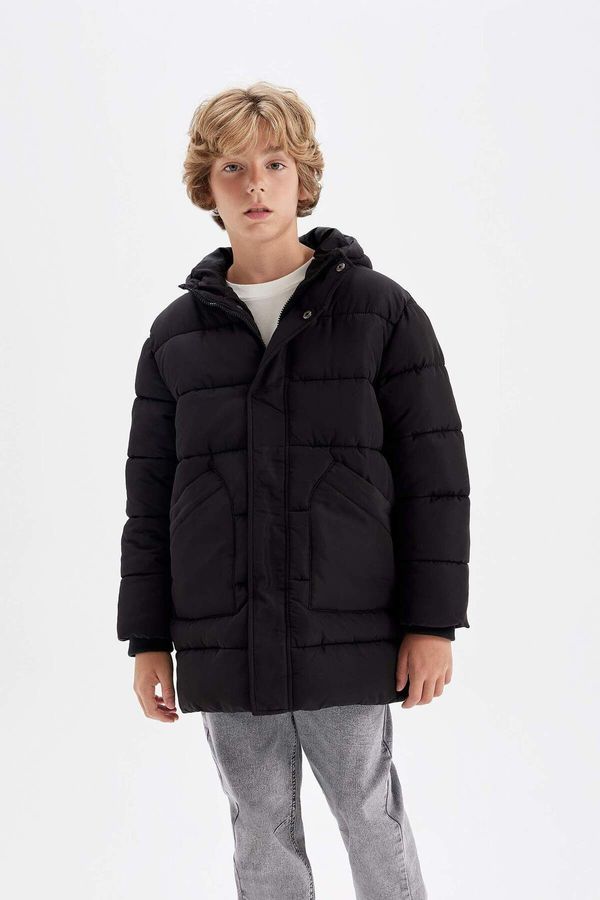 DEFACTO DEFACTO Boy's Water Repellent Hooded Zippered Snap Closure Pocket Parka C8782a824wn