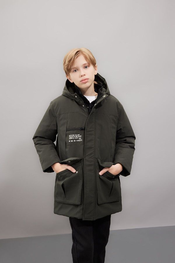 DEFACTO DEFACTO Boy's Water Repellent Hooded Zippered Snap Closure Pocket Parka