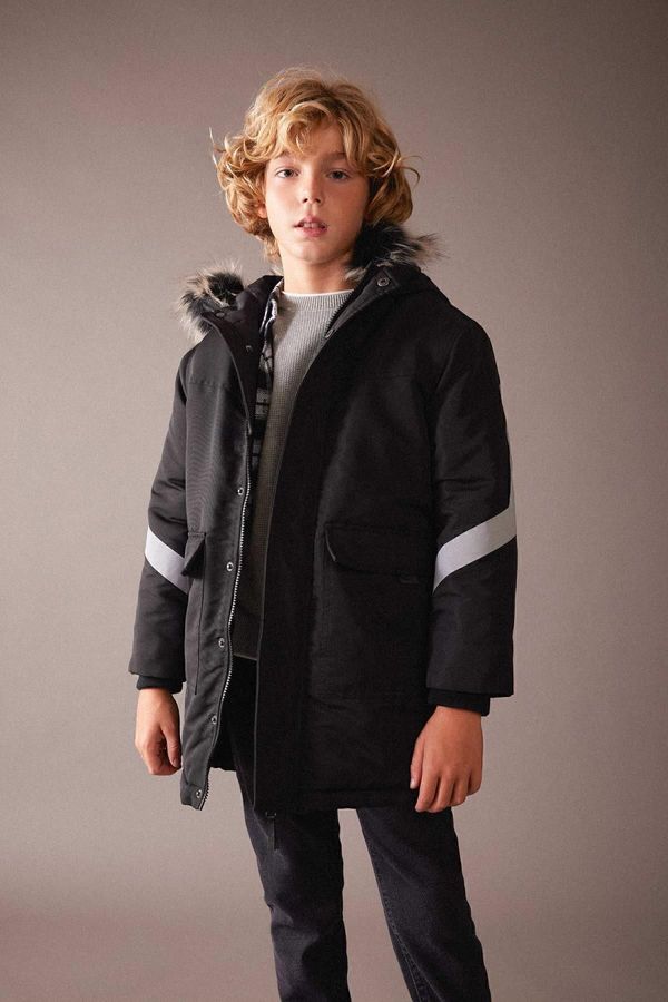 DEFACTO DEFACTO Boy's Water Repellent Removable Für Hooded Plush Lining Coat