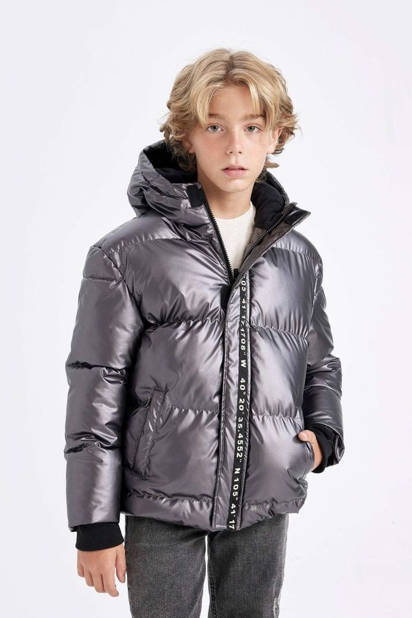 DEFACTO DEFACTO Boy's Water Repellent Ribbed Sleeve Hooded Fleece Lined Puffer Jacket