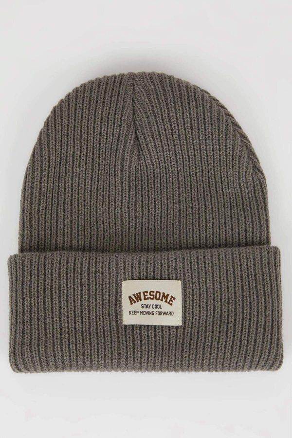 DEFACTO DEFACTO Boy's Woven Labeled Ribbed Knitted Beanie