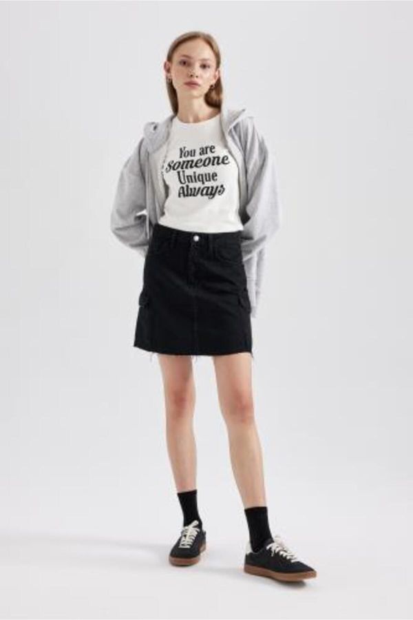 DEFACTO DEFACTO Cargo Fit Black Mini Jean Skirt