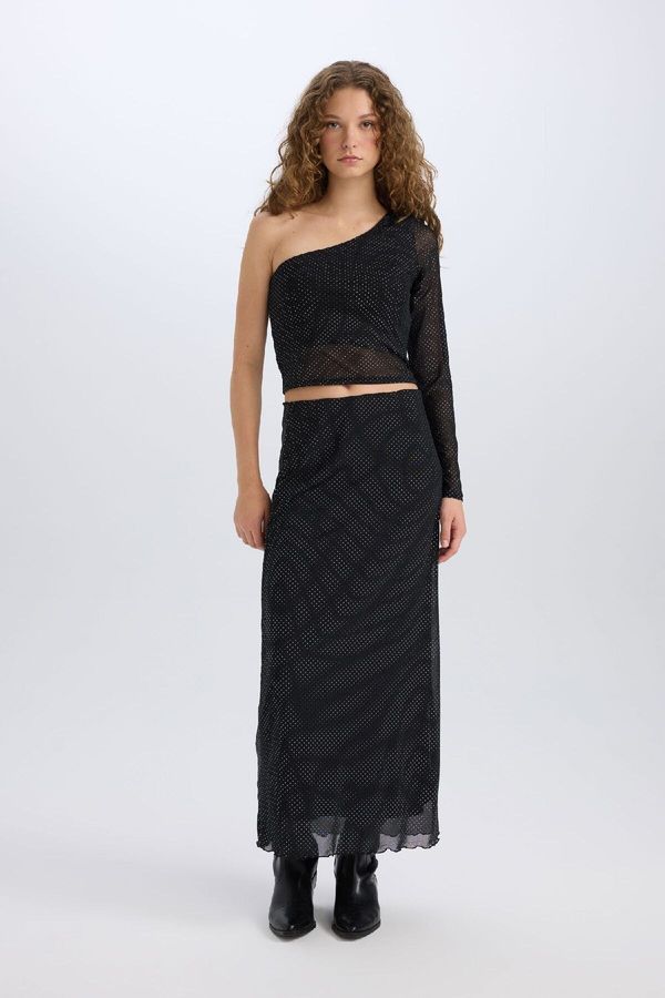 DEFACTO DEFACTO Christmas Themed A-Line High Waist Tulle Maxi Skirt