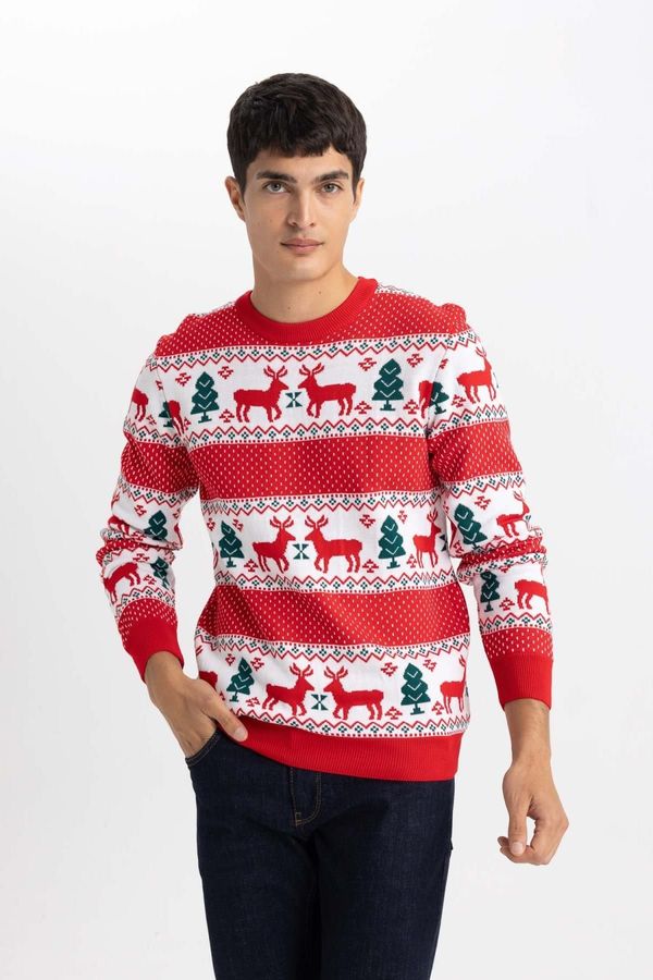 DEFACTO DEFACTO Christmas Themed Standard Fit Regular Cut Patterned Crew Neck Knitwear Sweater