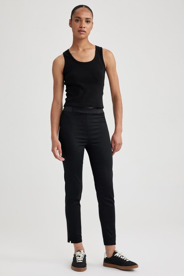 DEFACTO DEFACTO Cigarette Normal Waist Elastic Straight Leg Basic Plain Black Satin Trousers