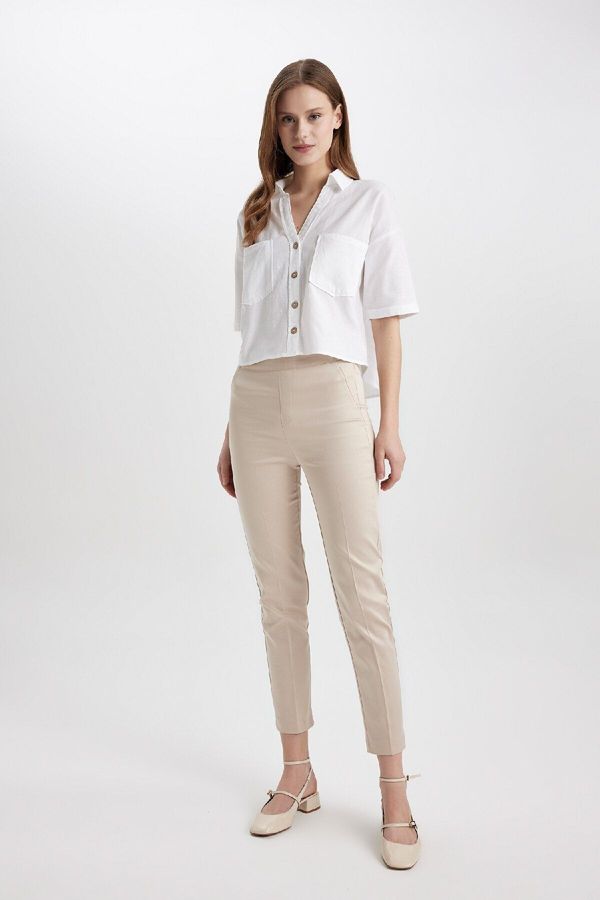 DEFACTO DEFACTO Cigarette Satin Trousers Normal Waist Basic Straight Elastic Waist Straight Leg J8743az24wn