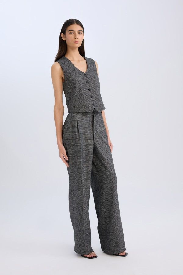 DEFACTO DEFACTO Classic Pants Wide Leg Plaid Pocket High Waist Wide Leg