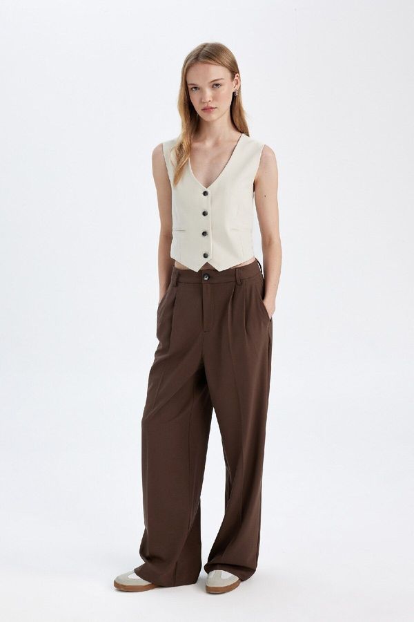 DEFACTO DEFACTO Classic Trousers Wide Leg Wide Leg Fleece Pocket High Waist Standard Length Basic Plain