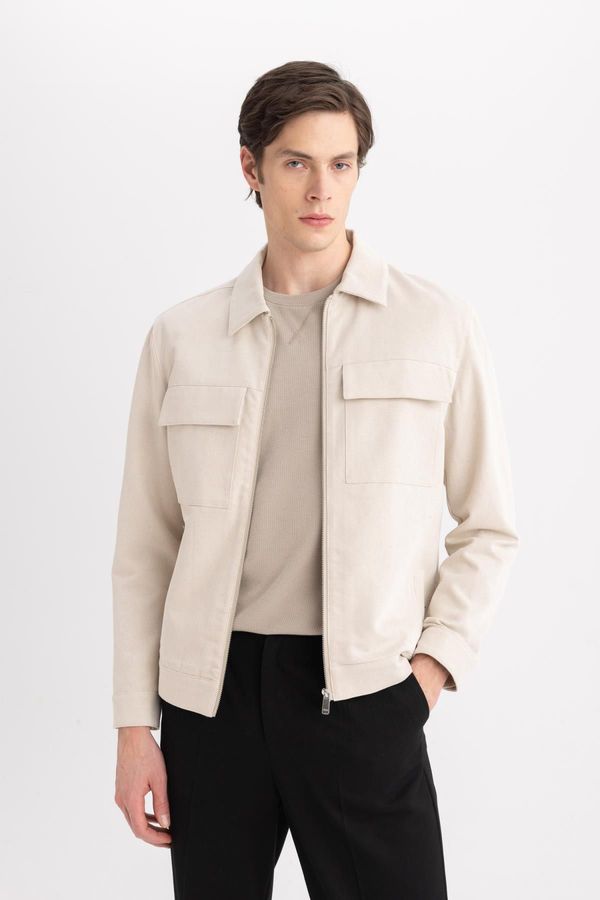 DEFACTO DEFACTO Coat Jacket Shirt Collar Half Lining Zippered Pocket Seasonal Linen