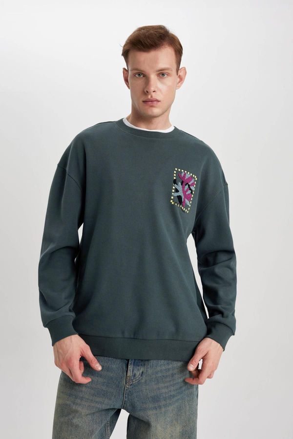 DEFACTO DEFACTO Comfort Fit Crew Neck Printed Sweatshirt