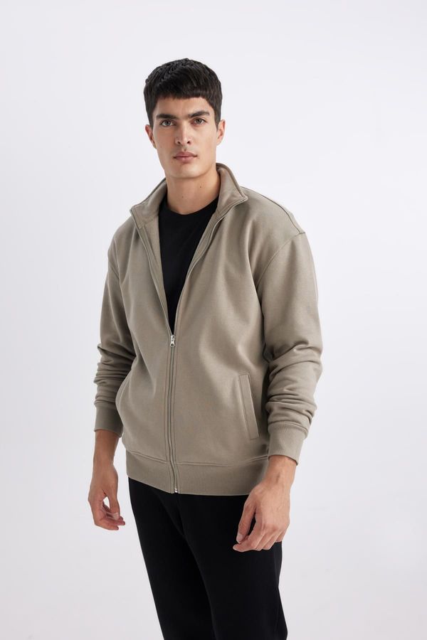 DEFACTO DEFACTO Comfort Fit Stand-up Collar Zippered Sweatshirt