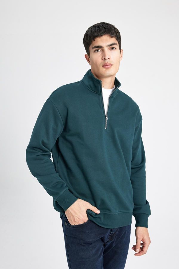 DEFACTO DEFACTO Comfort Fit Zippered Stand Collar Basic Sweatshirt X7405az24sp