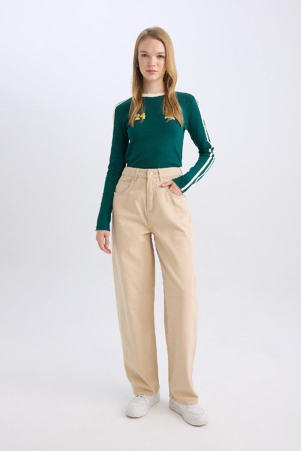 DEFACTO DEFACTO Cool Baggy Fit Regular Waist Pocket Plain Basic Gabardine Trousers