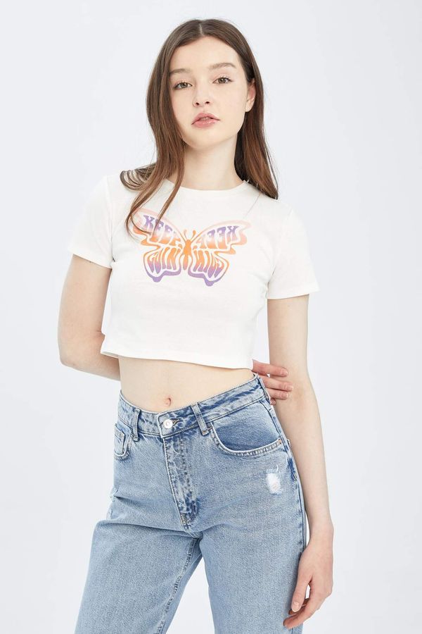 DEFACTO DEFACTO Cool Fitted Crew Neck Printed Short Sleeve Crop T-Shirt