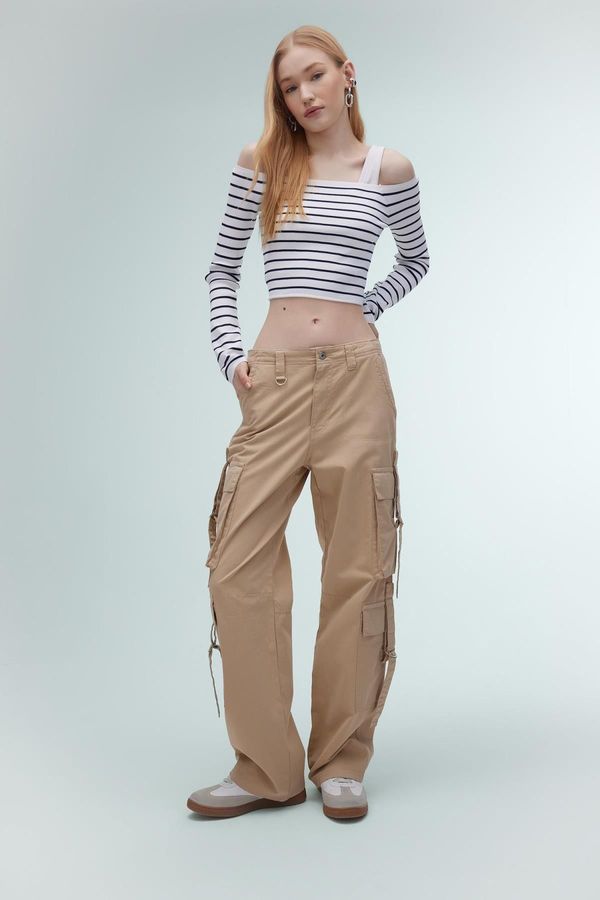 DEFACTO DEFACTO Cool Gabardine Trousers Wide Leg Wide Leg Cargo Pocket Plain Basic