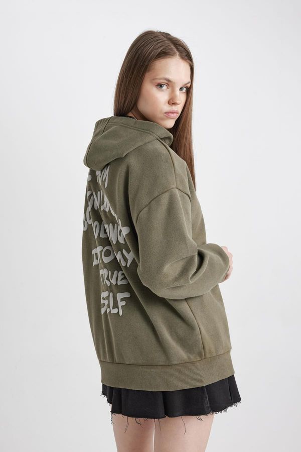 DEFACTO DEFACTO Cool Oversize Fit Back Printed Hooded Washable Faded Effect Sweatshirt