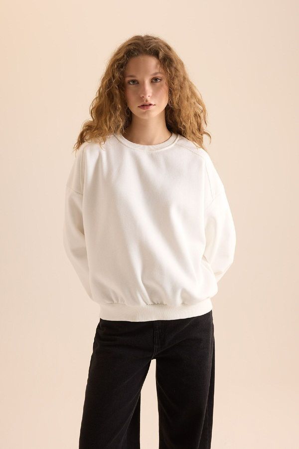 DEFACTO DEFACTO Cool Oversize Fit Wide Pattern Crew Neck Basic Plain Thick Fabric Sweatshirt