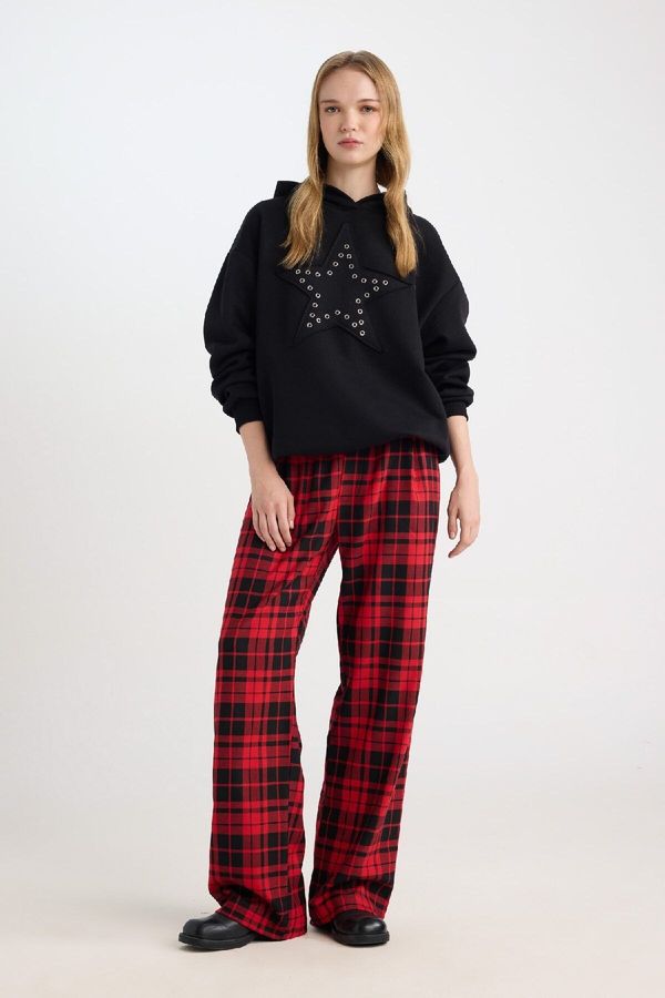 DEFACTO DEFACTO Cool Wide Leg Wide Leg Checkered Waist Pocket Elastic Normal Waist Pajama Pants